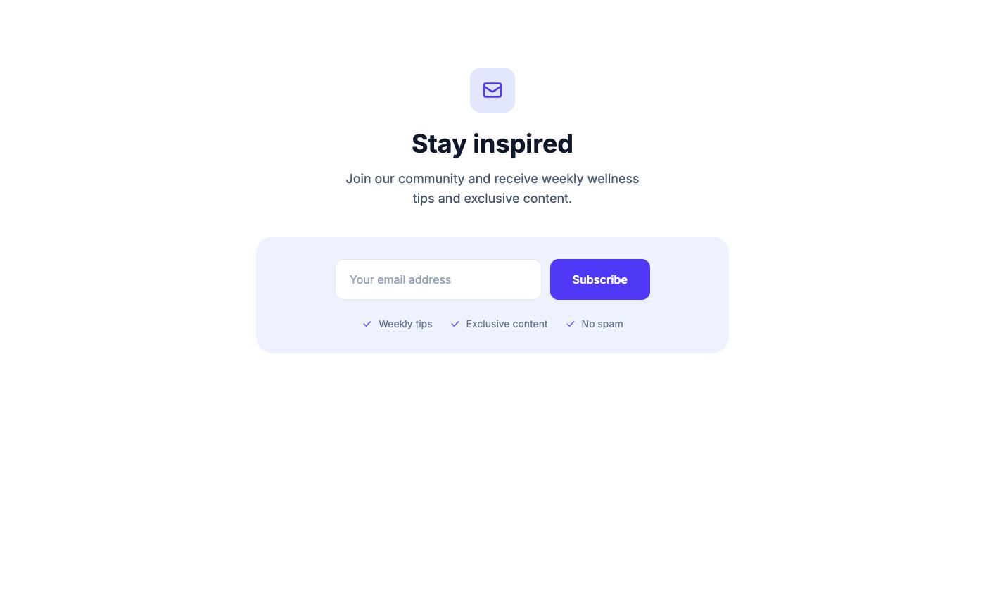 Newsletter card with an inline email input and subscribe button
