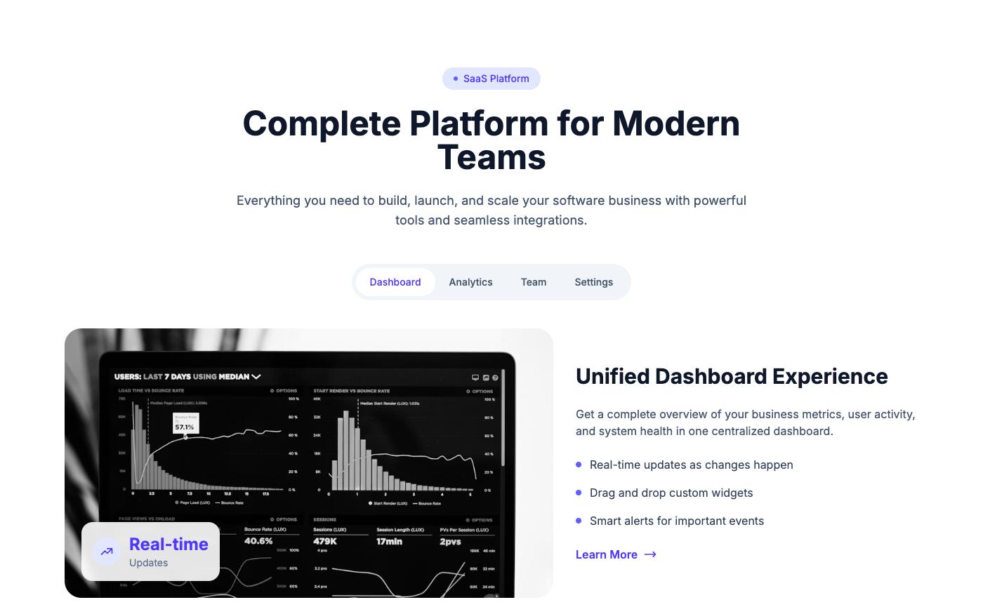 Pill tabs feature section