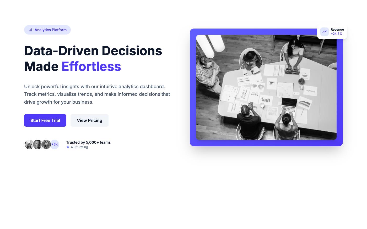 SaaS dashboard hero with split layout