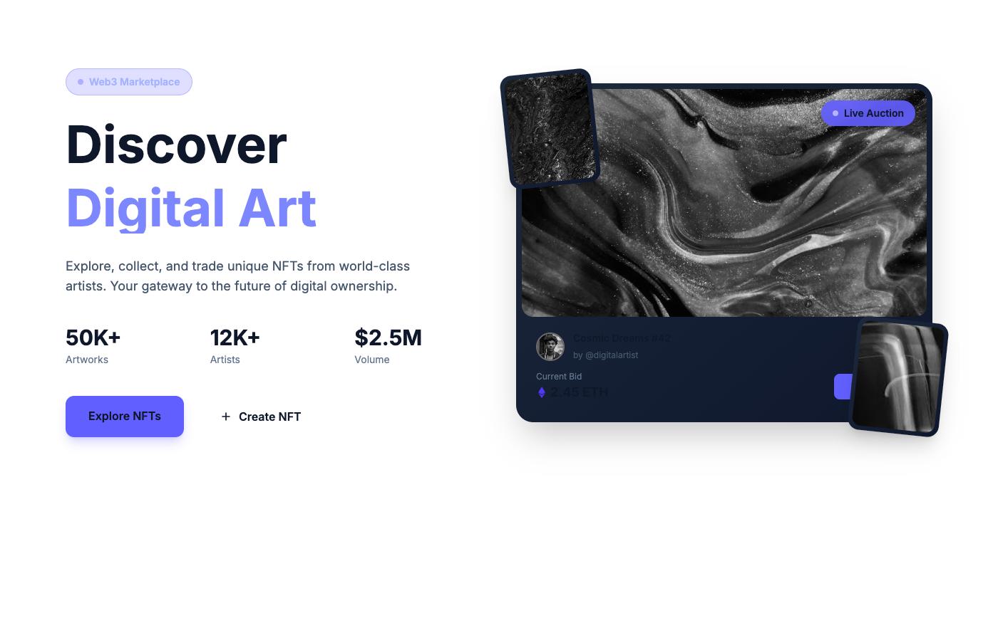 NFT marketplace dark hero