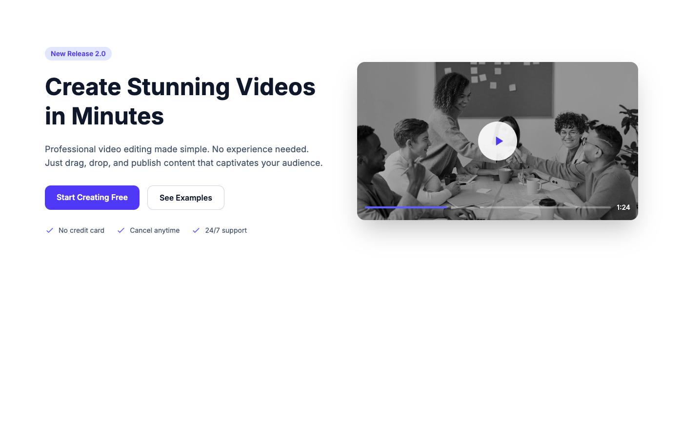 Minimal split video hero