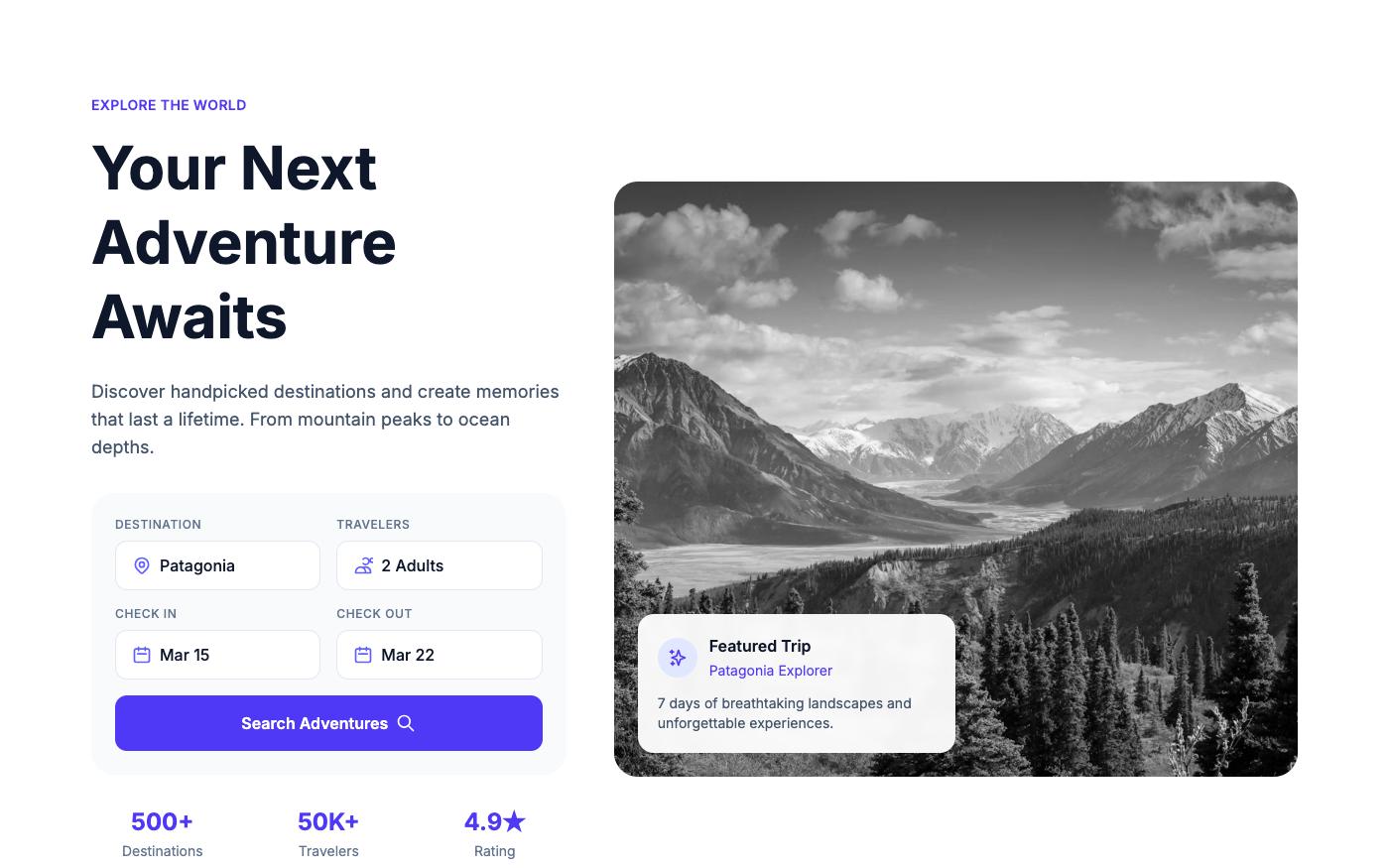 Adventure booking hero with full image