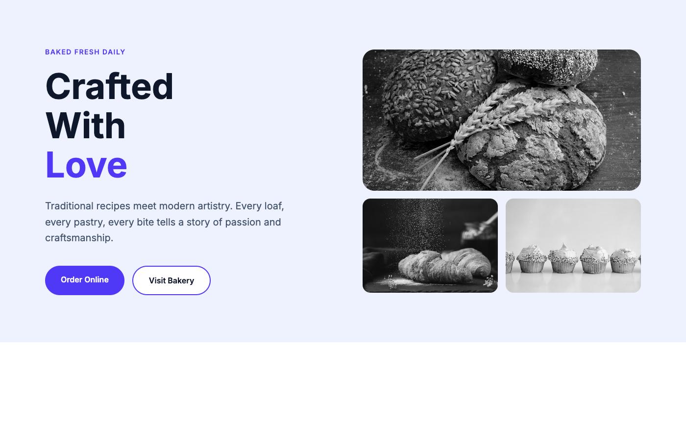 Artisan bakery hero section