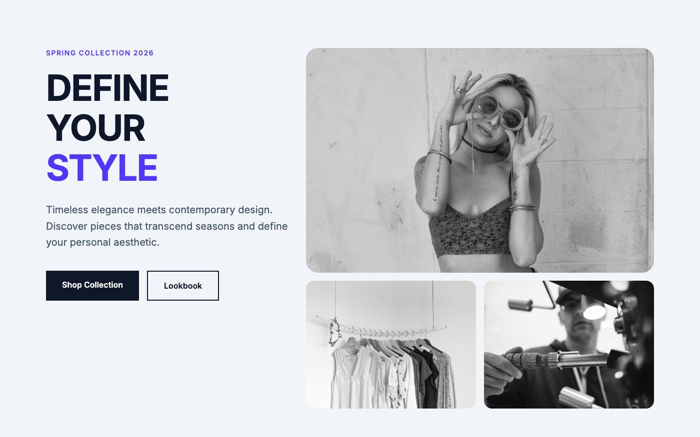 Luxury fashion hero section