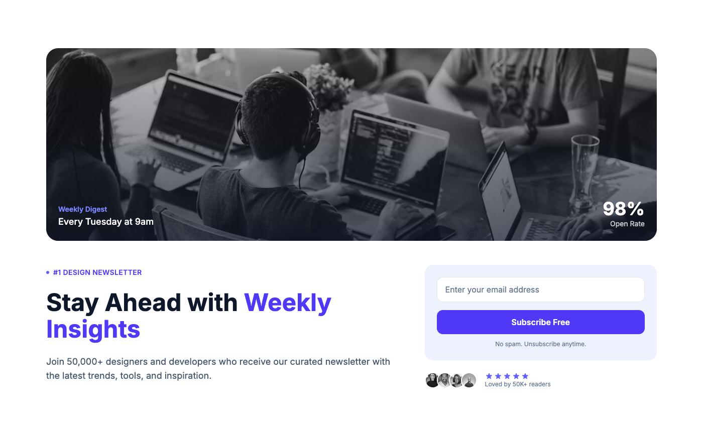 Minimal newsletter signup hero