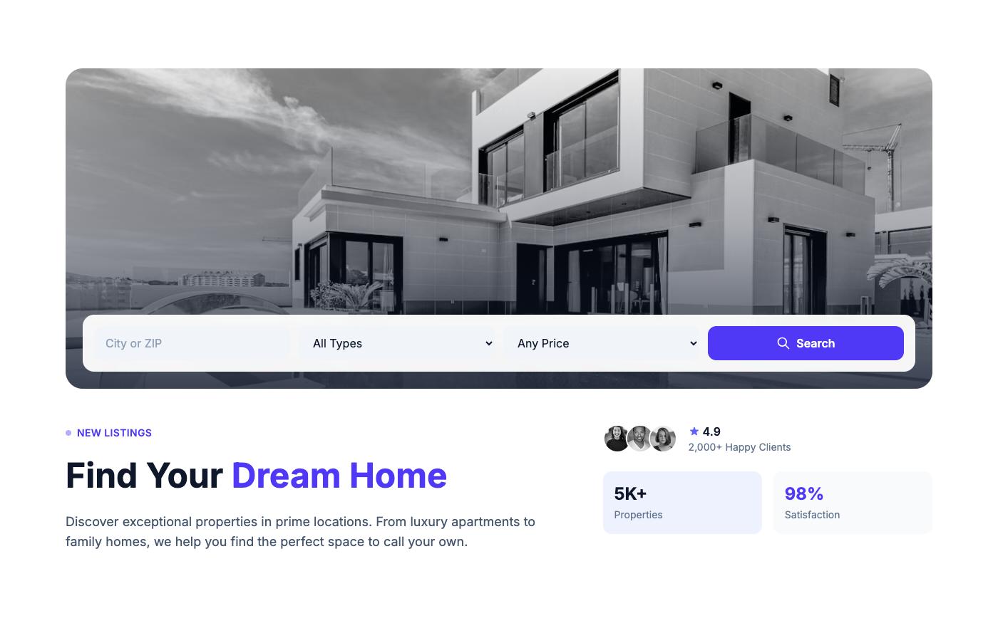 Real estate hero section