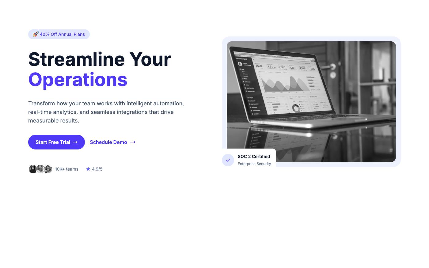 SaaS hero with product preview — shows the app in action