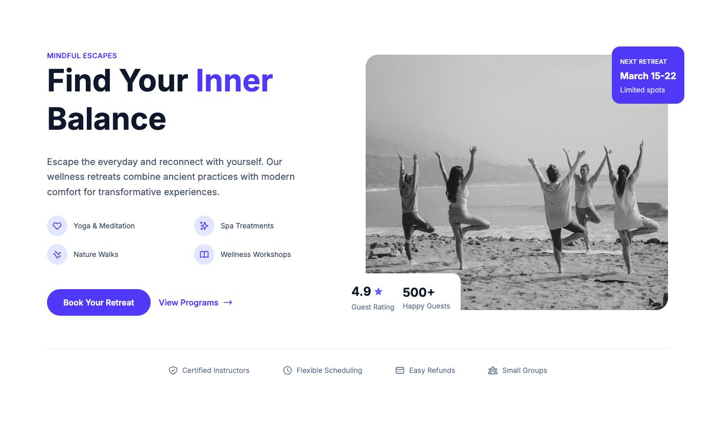 Wellness retreat hero section