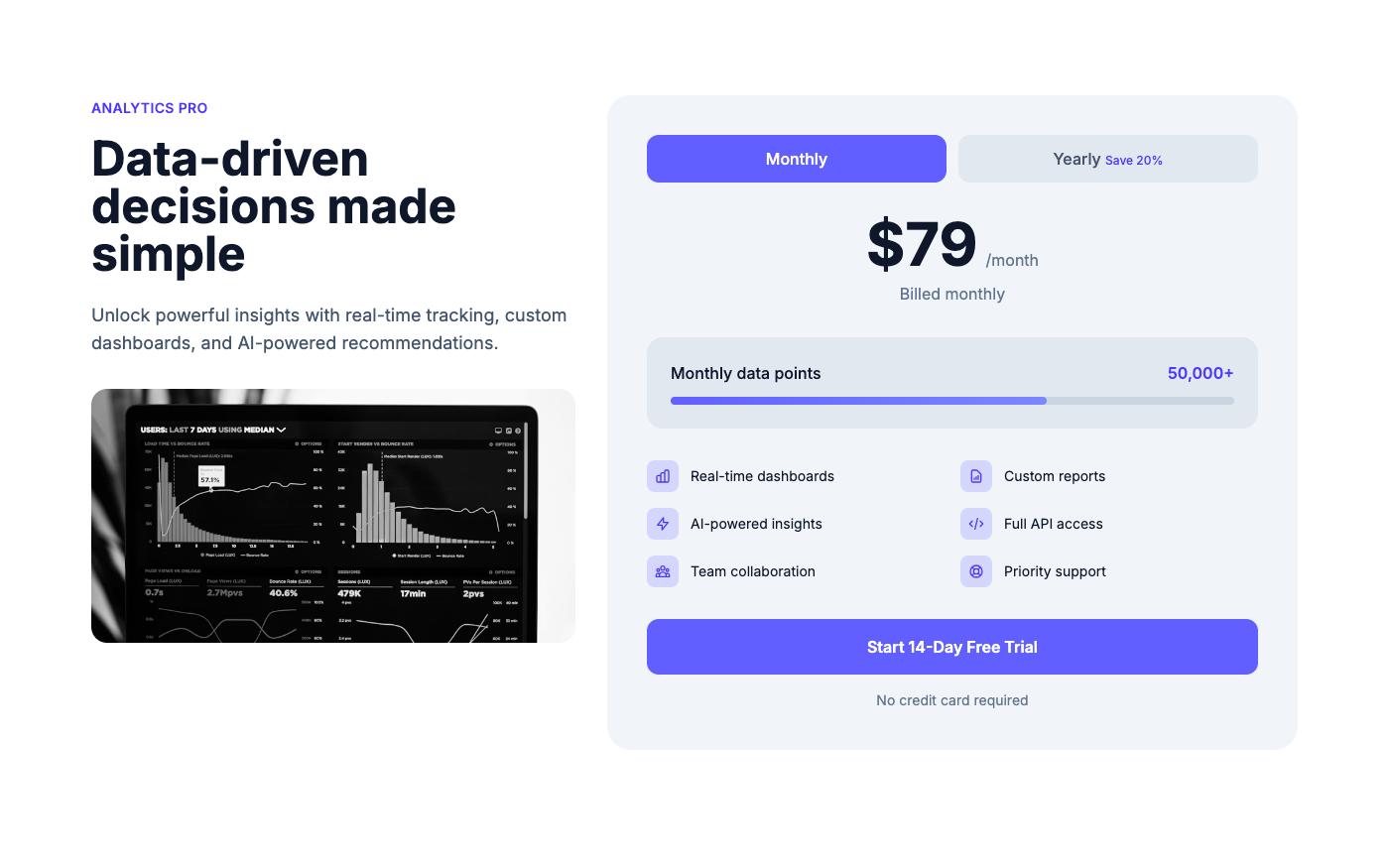 Single highlighted plan — great for simple products