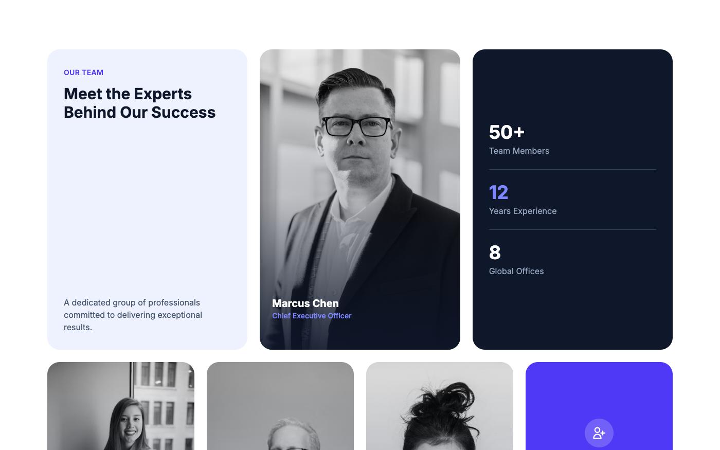 Team section with circular photos