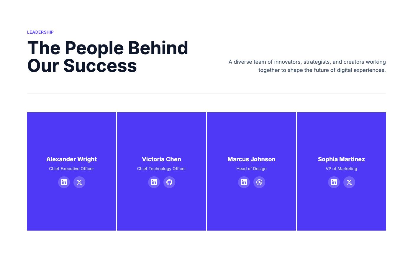 Magazine-style team layout