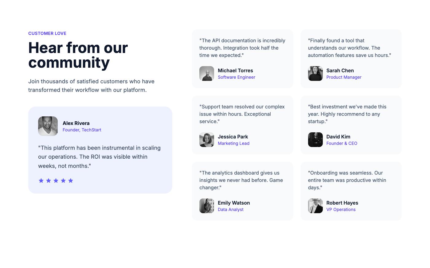 Client testimonial grid